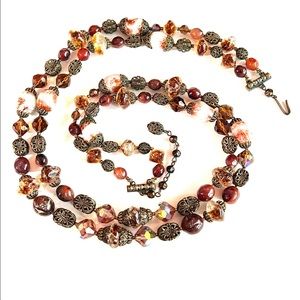 ALICE CAVINESS Vintage Designer Double Strand Glass Bead Necklace Earthy Rich